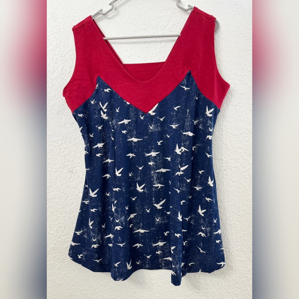 Effie's Heart Navy Bird Print Tank with Red Yoke